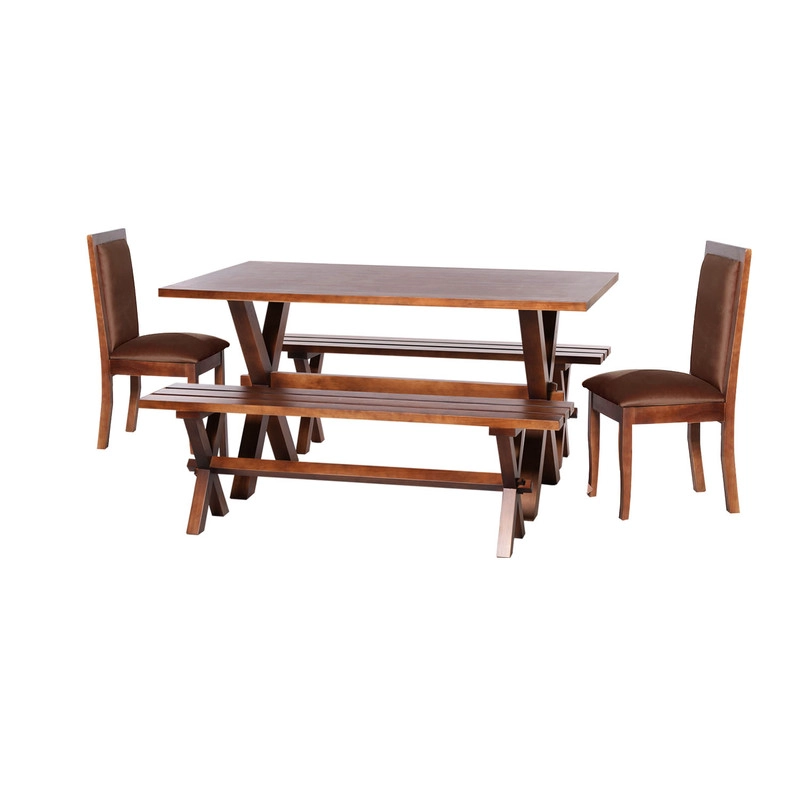 JUEGO DE COMEDOR SEVILLA 2 SILLAS GIRONA + 2 BANCAS TELA VELVET CHOCOLATE - 1