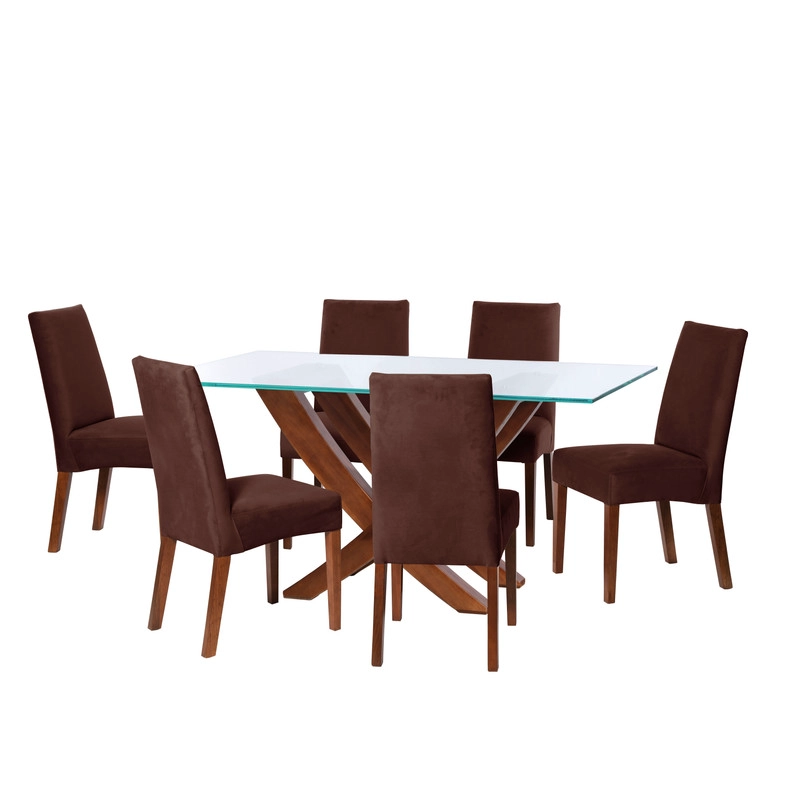 JUEGO DE COMEDOR ALICANTE 6 SILLAS CADIZ TELA VELVET CHOCOLATE - 1