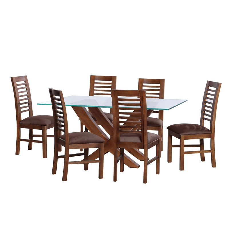 JUEGO DE COMEDOR ALICANTE 6 SILLAS SALAMANCA TELA VELVET CHOCOLATE - 1