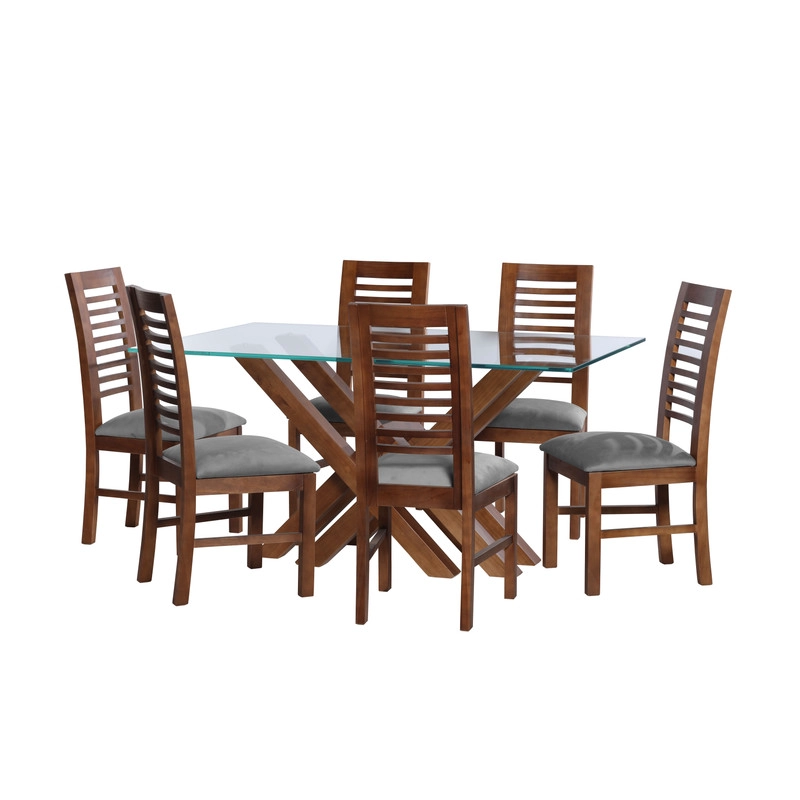 JUEGO DE COMEDOR MERIDA 6 SILLAS SALAMANCA TELA VELVET GRIS - 1