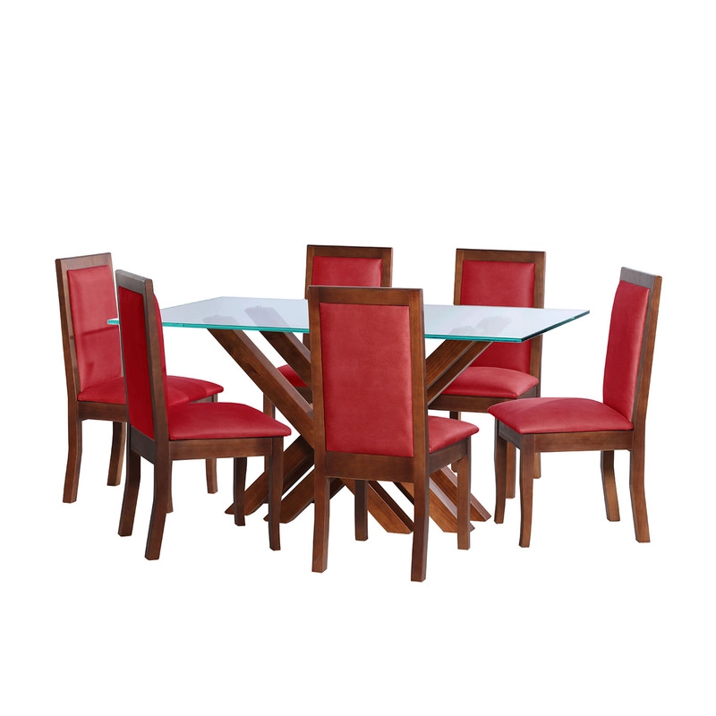 JUEGO DE COMEDOR MERIDA 6 SILLAS GIRONA CUERO KENTUCKY ROJO - 1