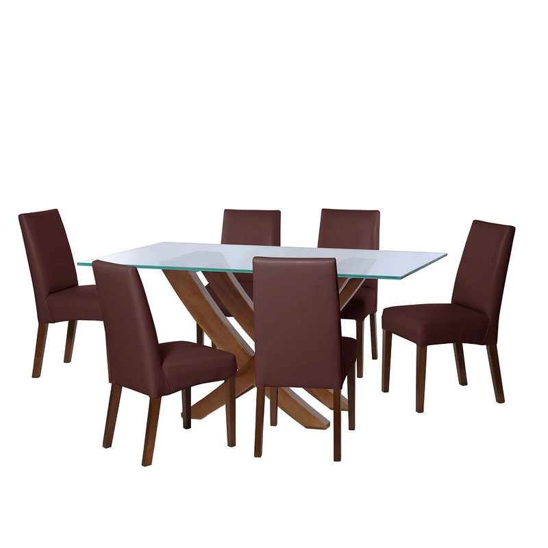 JUEGO DE COMEDOR ALICANTE 6 SILLAS CADIZ PU CHOCOLATE - 1
