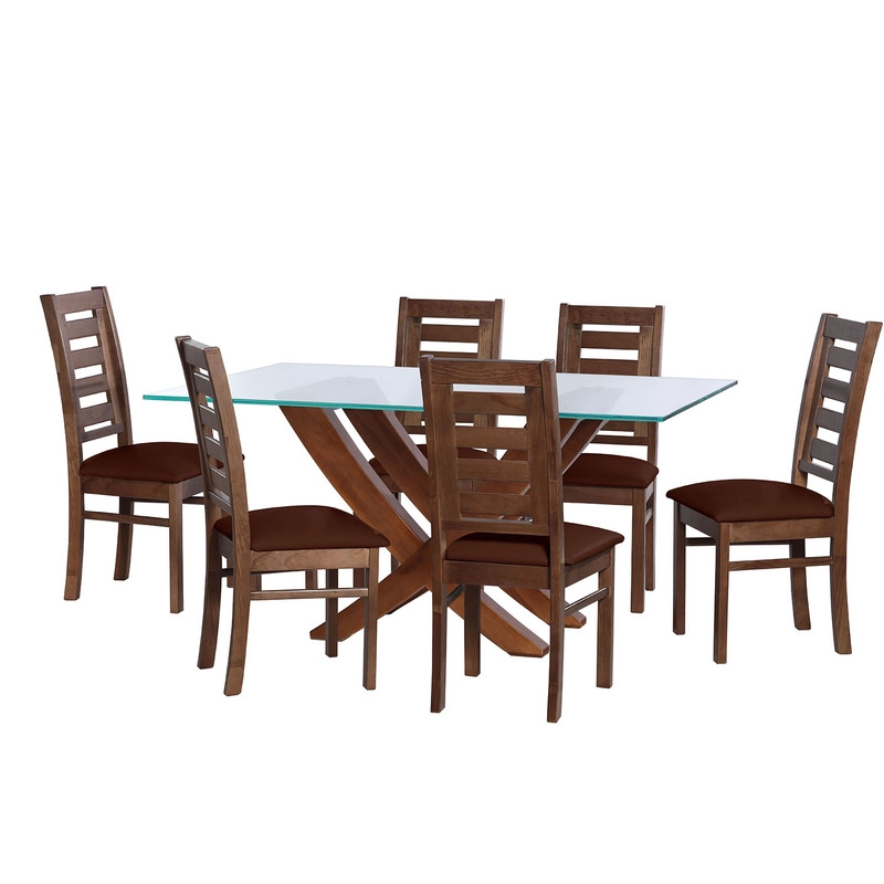 JUEGO DE COMEDOR ALICANTE 6 SILLAS MURCIA PU CHOCOLATE - 1