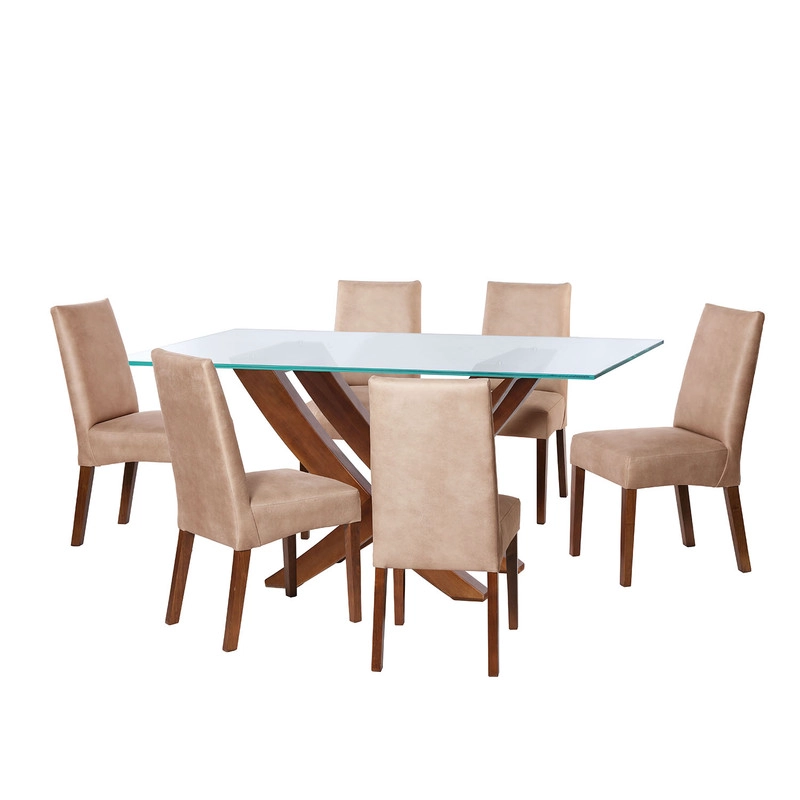 JUEGO DE COMEDOR ALICANTE 6 SILLAS CADIZ CUERO KENTUCKY  BEIGE - 1