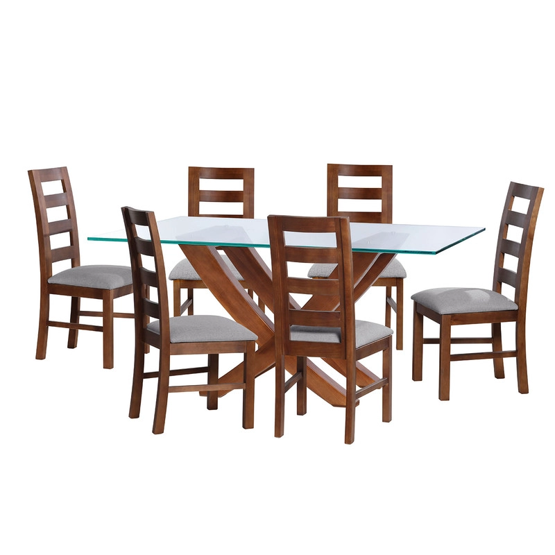 JUEGO DE COMEDOR ALICANTE 6 SILLAS GRANADA LINO GRIS CLARO - 1