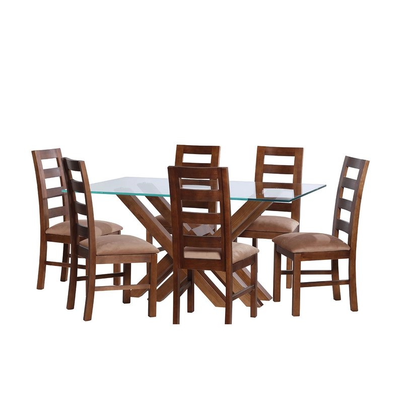 JUEGO DE COMEDOR MERIDA 6 SILLAS GRANADA  TELA VELVET BEIGE - 1