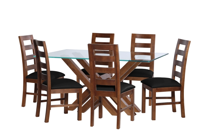 JUEGO DE COMEDOR MERIDA 6 SILLAS GRANADA  PU NEGRO - 1