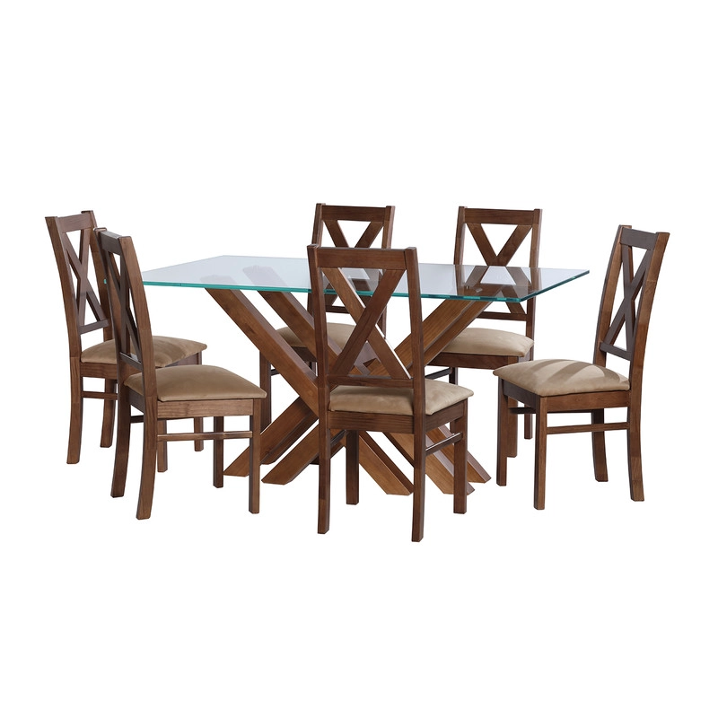 JUEGO DE COMEDOR MERIDA 6 SILLAS SEGOVIA TELA VELVET BEIGE - 1