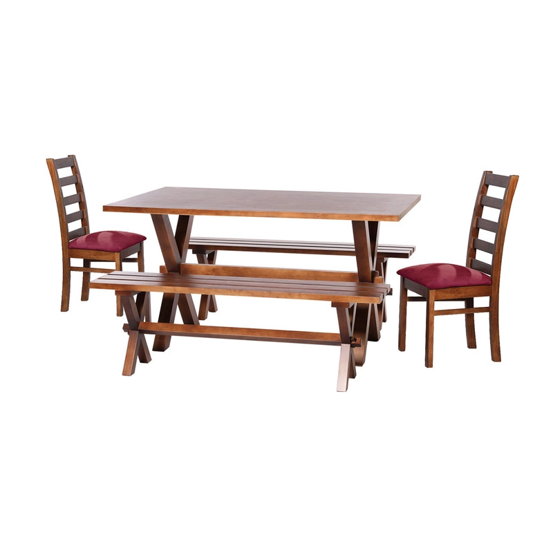 JUEGO DE COMEDOR SEVILLA 2 SILLAS BURGOS + 2 BANCAS TELA VELVET BURDEO - 1