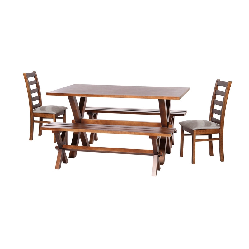 JUEGO DE COMEDOR SEVILLA 2 SILLAS BURGOS + 2 BANCAS CUERO KENTUCKY GRIS - 1