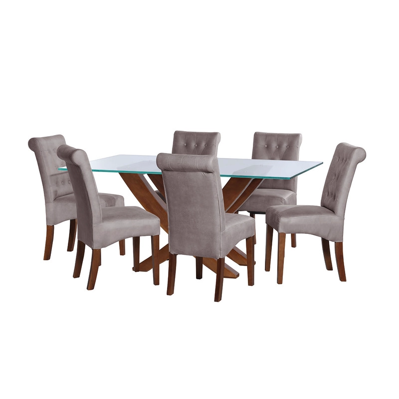 JUEGO DE COMEDOR ALICANTE 6 SILLAS OVIEDO CUERO KENTUCKY GRIS - 1