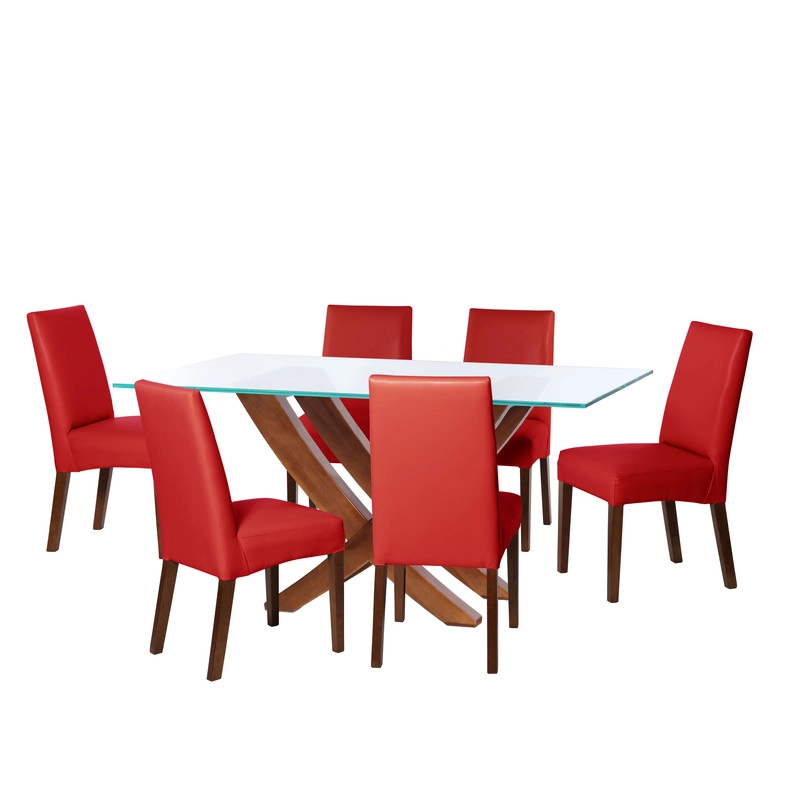JUEGO DE COMEDOR ALICANTE 6 SILLAS CADIZ PU ROJO - 1