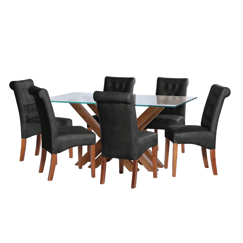 JUEGO DE COMEDOR MERIDA 6 SILLAS OVIEDO CUERO KENTUCKY NEGRO - 1