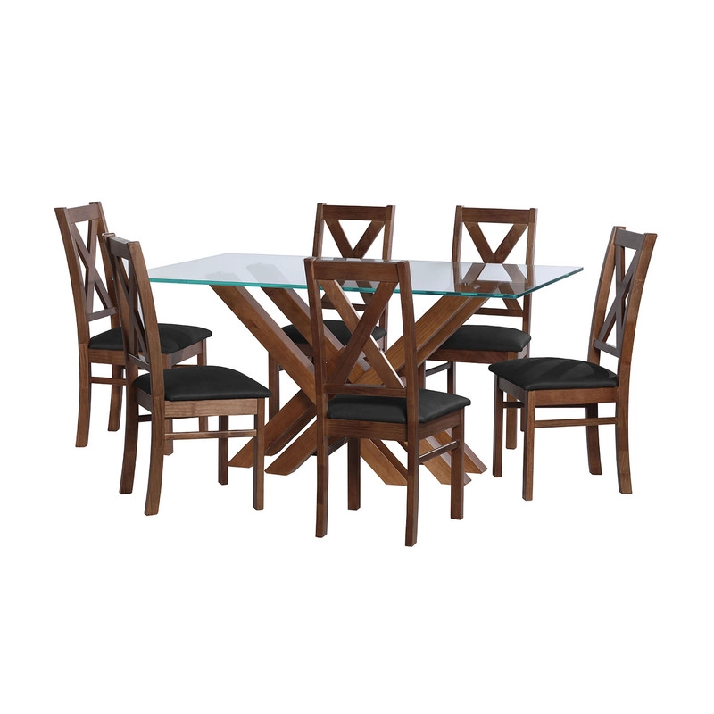 JUEGO DE COMEDOR MERIDA 6 SILLAS SEGOVIA CUERO KENTUCKY NEGRO - 1