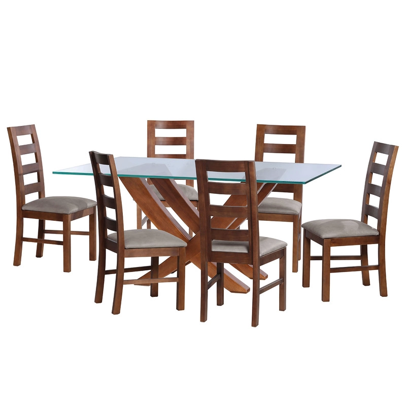 JUEGO DE COMEDOR ALICANTE 6 SILLAS GRANADA CUERO KENTUCKY GRIS - 1