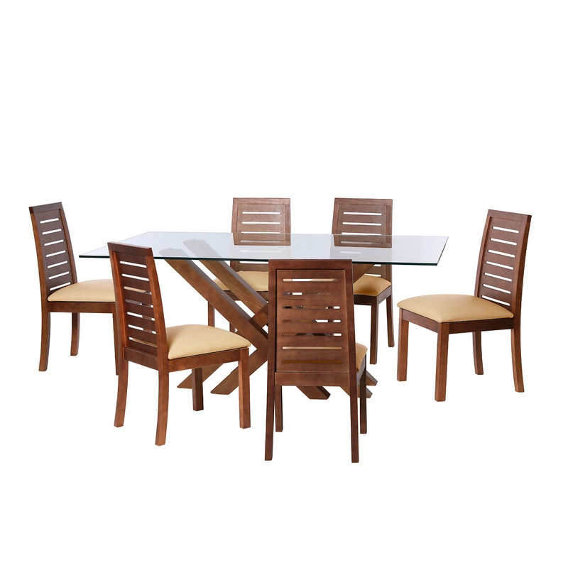 JUEGO DE COMEDOR MERIDA 6 SILLAS TENERIFE PU BEIGE - 1