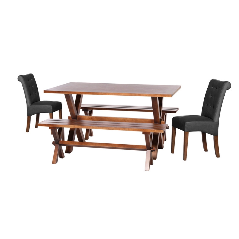 JUEGO DE COMEDOR SEVILLA 2 SILLAS OVIEDO + 2 BANCAS TELA VELVET NEGRO - 1