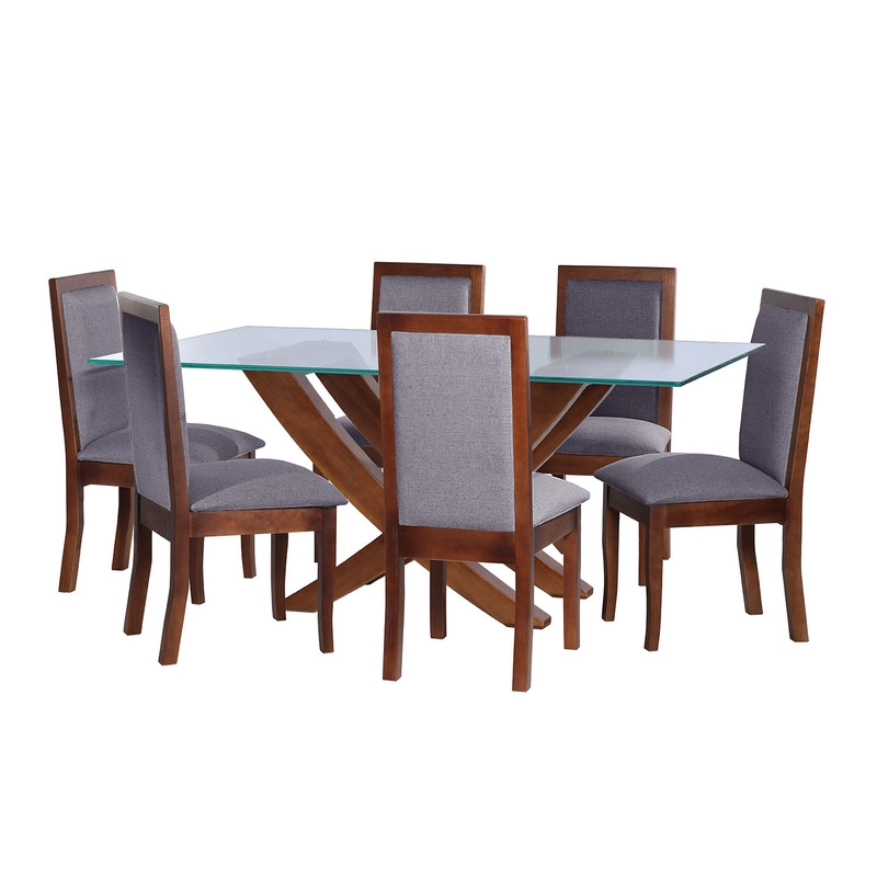 JUEGO DE COMEDOR ALICANTE 6 SILLAS GIRONA LINO GRIS OSCURO - 1