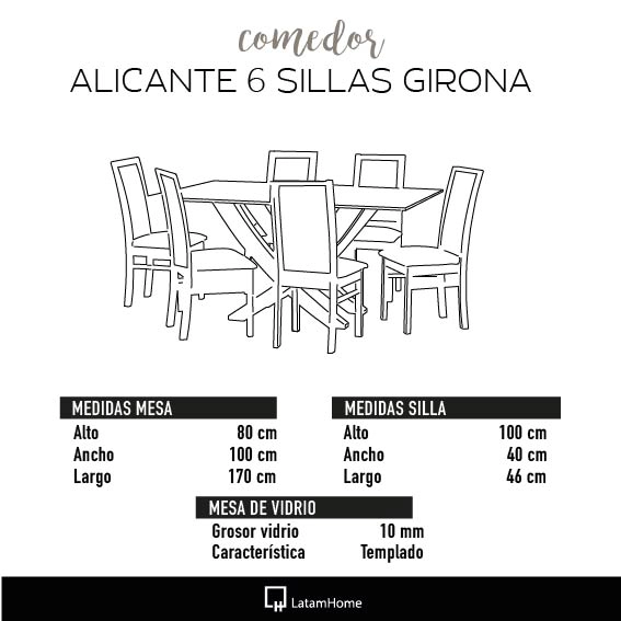 JUEGO DE COMEDOR ALICANTE 6 SILLAS GIRONA CUERO KENTUCKY TABACO - 6