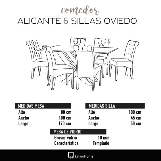 JUEGO DE COMEDOR ALICANTE 6 SILLAS OVIEDO CUERO KENTUCKY CAFE MORO - 6