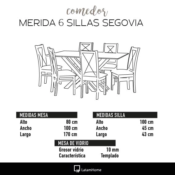 JUEGO DE COMEDOR MERIDA 6 SILLAS SEGOVIA LINO GRIS CLARO - 6
