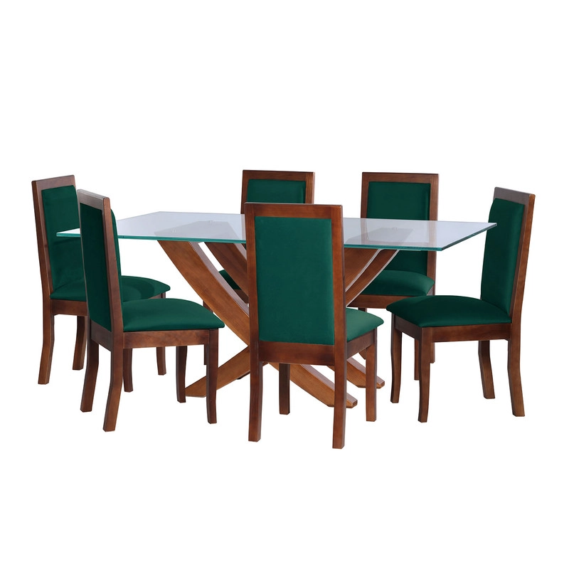 JUEGO DE COMEDOR ALICANTE 6 SILLAS GIRONA TELA VELVET VERDE - 1