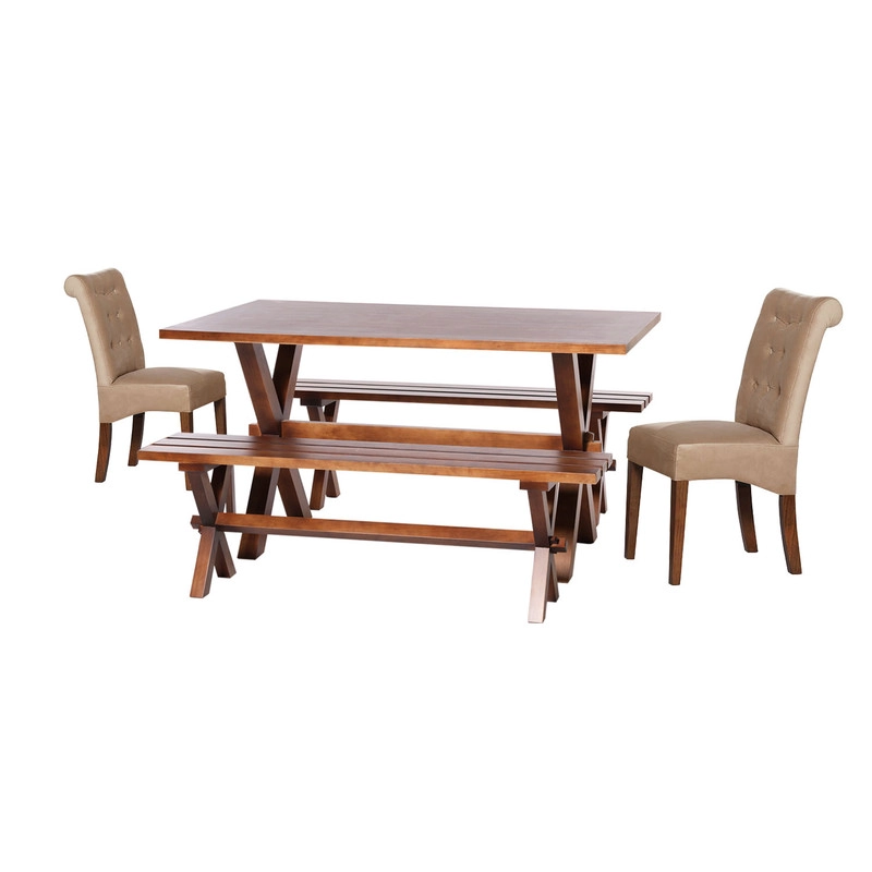 JUEGO DE COMEDOR SEVILLA 2 SILLAS OVIEDO + 2 BANCAS TELA VELVET BEIGE - 1