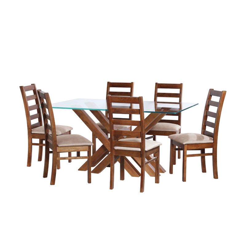 JUEGO DE COMEDOR MERIDA 6 SILLAS BURGOS CUERO KENTUCKY  BEIGE - 1