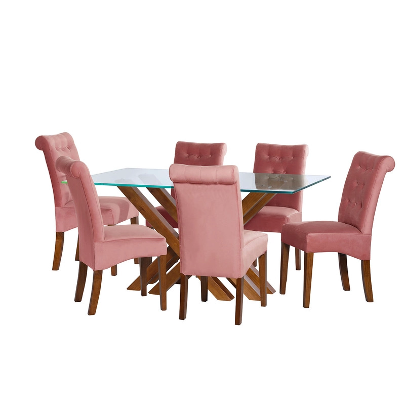 JUEGO DE COMEDOR MERIDA 6 SILLAS OVIEDO TELA VELVET PALO ROSA - 1