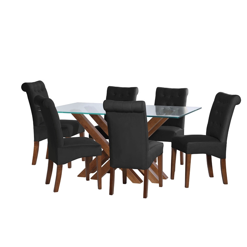 JUEGO DE COMEDOR MERIDA 6 SILLAS OVIEDO TELA VELVET NEGRO - 1