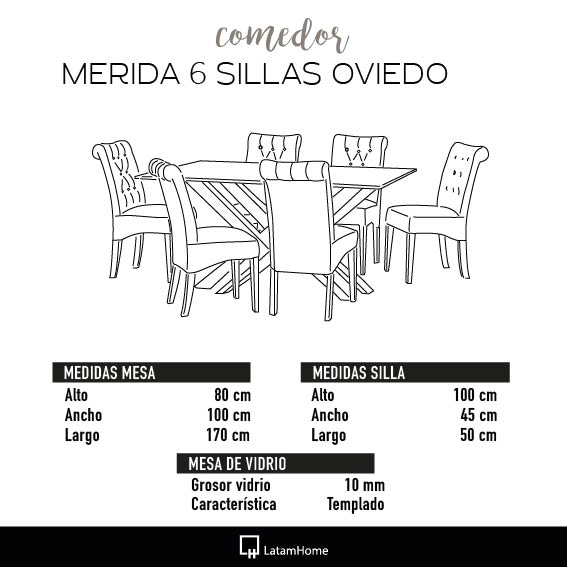 JUEGO DE COMEDOR MERIDA 6 SILLAS OVIEDO TELA VELVET NEGRO - 6