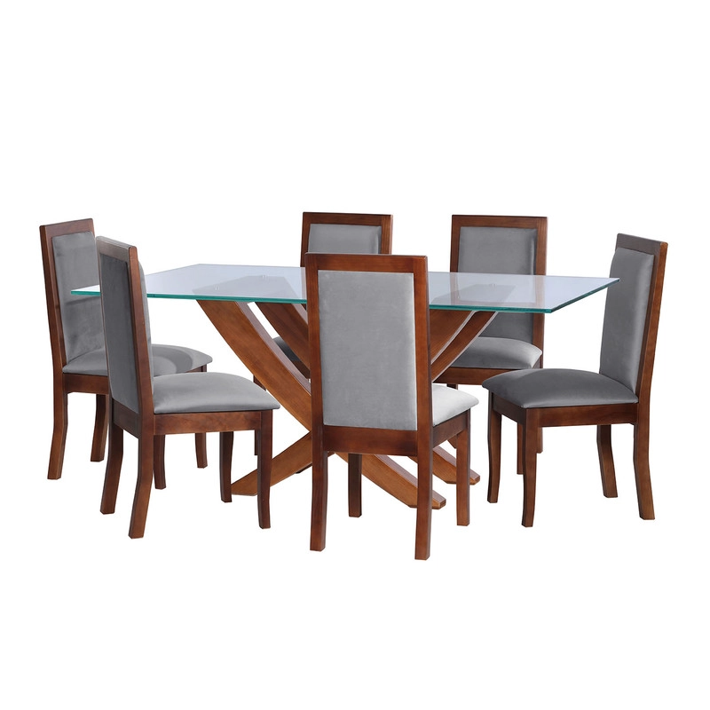 JUEGO DE COMEDOR ALICANTE 6 SILLAS GIRONA TELA VELVET GRIS - 1