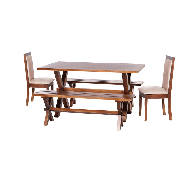 JUEGO DE COMEDOR SEVILLA 2 SILLAS GIRONA + 2 BANCAS CUERO KENTUCKY BEIGE - 1