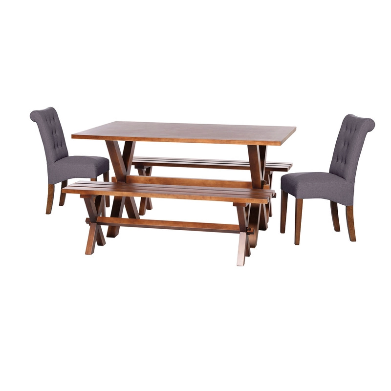JUEGO DE COMEDOR SEVILLA 2 SILLAS OVIEDO + 2 BANCAS TELA LINO GRIS OSCURO - 1