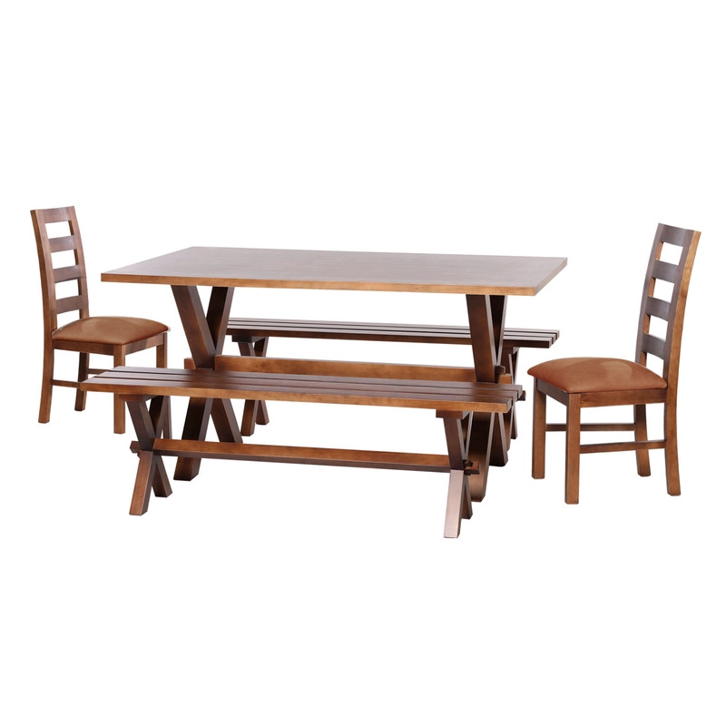JUEGO DE COMEDOR SEVILLA 2 SILLAS GRANADA + 2 BANCAS CUERO KENTUCKY TABACO - 1