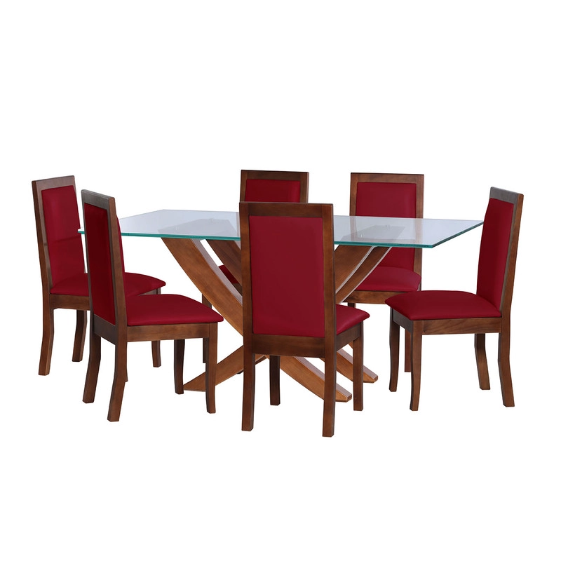 JUEGO DE COMEDOR ALICANTE 6 SILLAS GIRONA PU ROJO - 1
