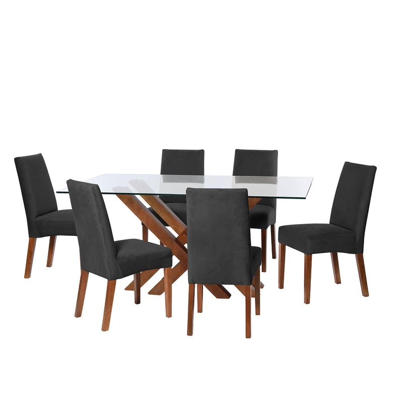 JUEGO DE COMEDOR MERIDA 6 SILLAS CADIZ TELA VELVET NEGRO - 1