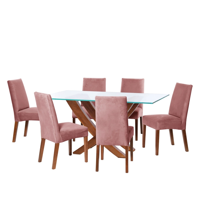 JUEGO DE COMEDOR ALICANTE 6 SILLAS CADIZ TELA VELVET PALO ROSA - 1