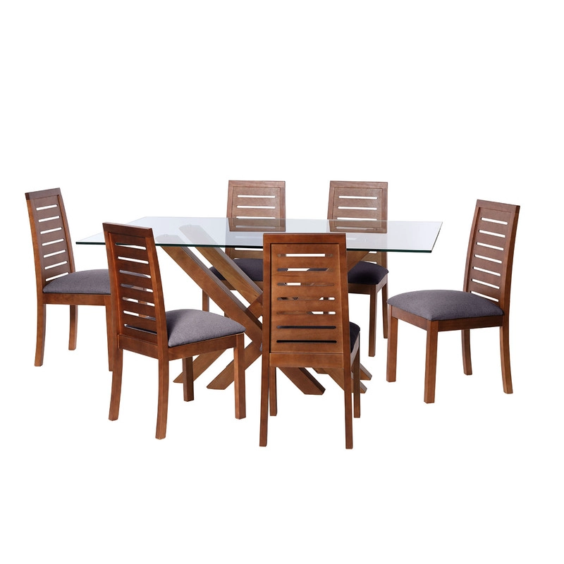 JUEGO DE COMEDOR MERIDA 6 SILLAS TENERIFE LINO GRIS OSCURO - 1