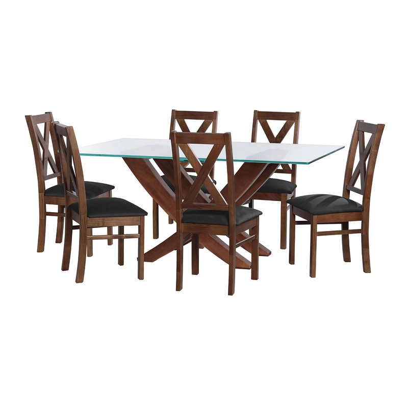 JUEGO DE COMEDOR ALICANTE 6 SILLAS SEGOVIA TELA VELVET NEGRO - 1