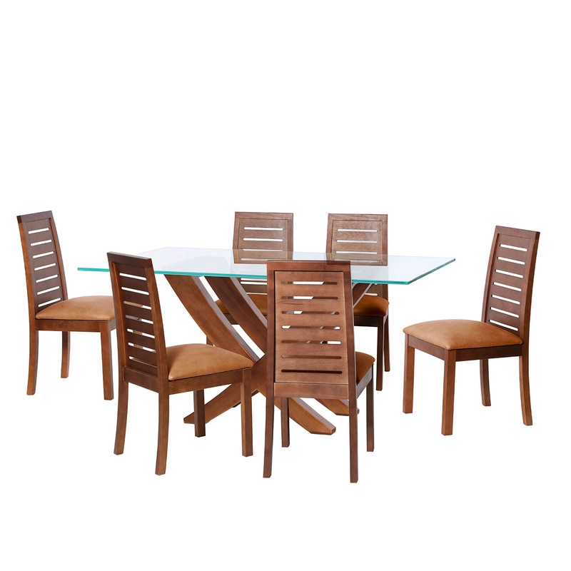 JUEGO DE COMEDOR ALICANTE 6 SILLAS TENERIFE CUERO KENTUCKY TABACO - 1