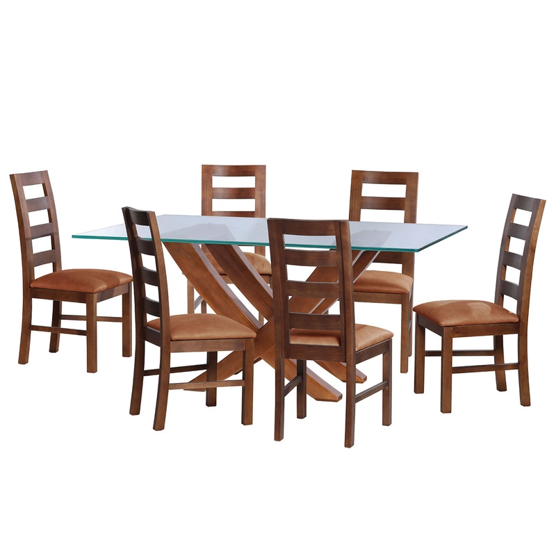 JUEGO DE COMEDOR ALICANTE 6 SILLAS GRANADA CUERO KENTUCKY TABACO - 1