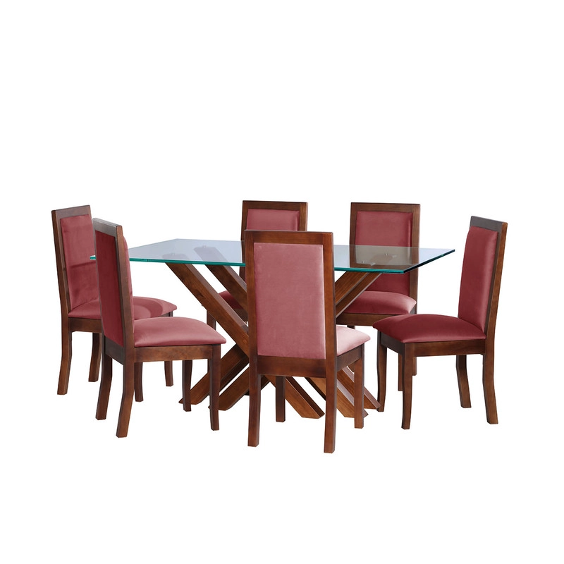 JUEGO DE COMEDOR MERIDA 6 SILLAS GIRONA TELA VELVET PALO ROSA - 1