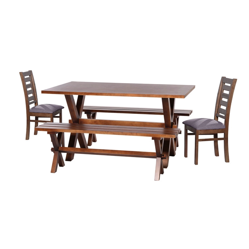 JUEGO DE COMEDOR SEVILLA 2 SILLAS MURCIA + 2 BANCAS TELA LINO GRIS OSCURO - 1