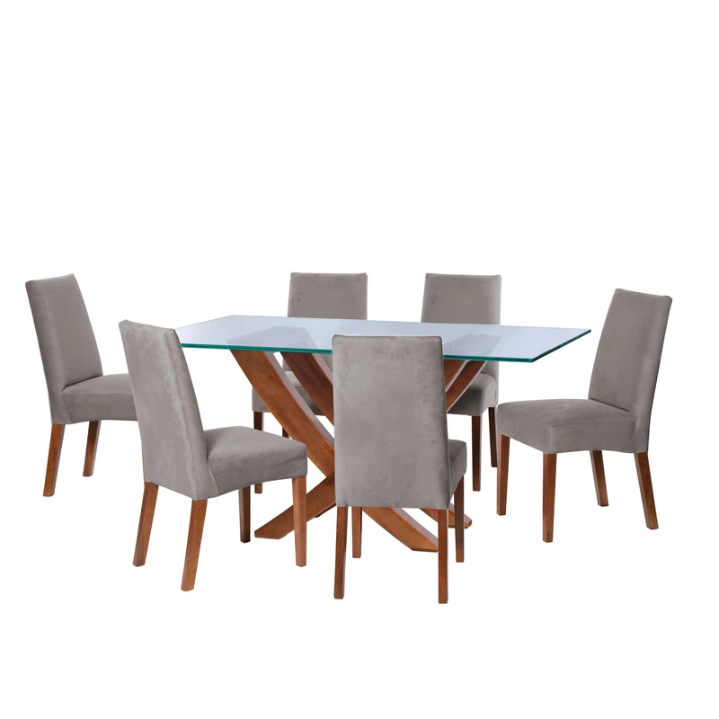 JUEGO DE COMEDOR ALICANTE 6 SILLAS CADIZ TELA VELVET GRIS - 1