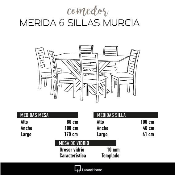 JUEGO DE COMEDOR MERIDA 6 SILLAS MURCIA CUERO KENTUCKY  BEIGE - 6