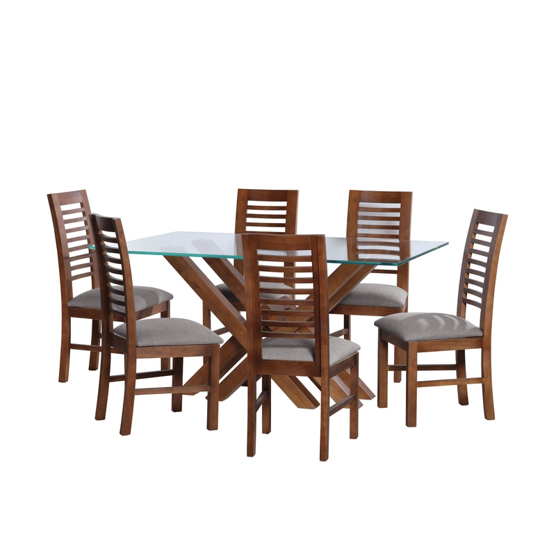 JUEGO DE COMEDOR MERIDA 6 SILLAS SALAMANCA LINO GRIS CLARO - 1