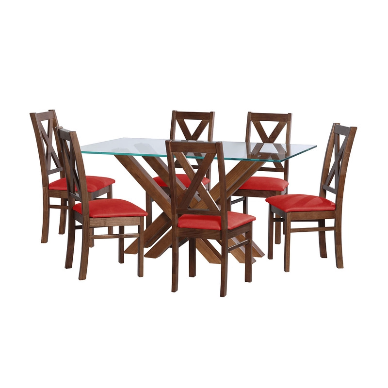 JUEGO DE COMEDOR MERIDA 6 SILLAS SEGOVIA CUERO KENTUCKY ROJO - 1