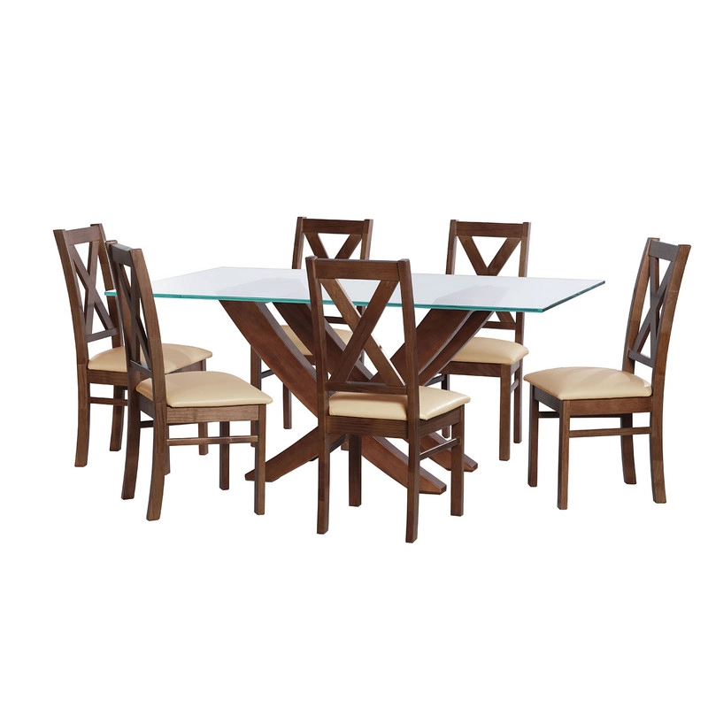 JUEGO DE COMEDOR ALICANTE 6 SILLAS SEGOVIA PU BEIGE - 1