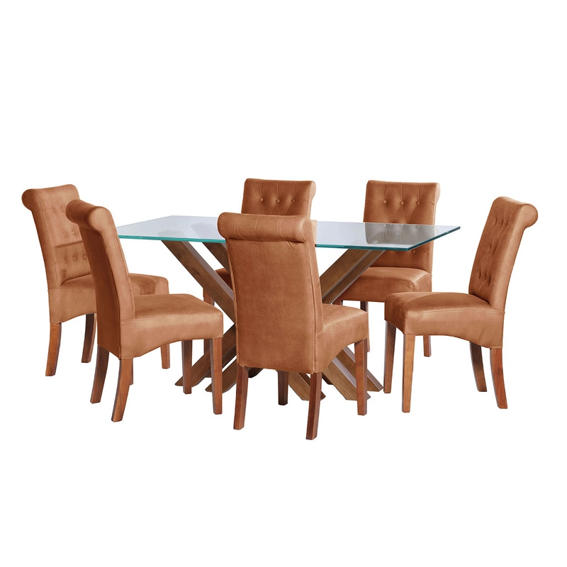 JUEGO DE COMEDOR MERIDA 6 SILLAS OVIEDO CUERO KENTUCKY TABACO - 1